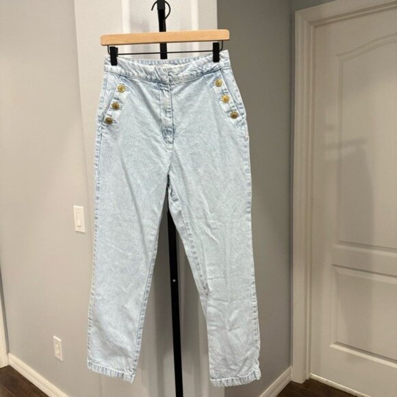 ZARA Sailor Blue Jeans Size Medium Light Wash Button Front Denim Jean - Picture 2 of 5